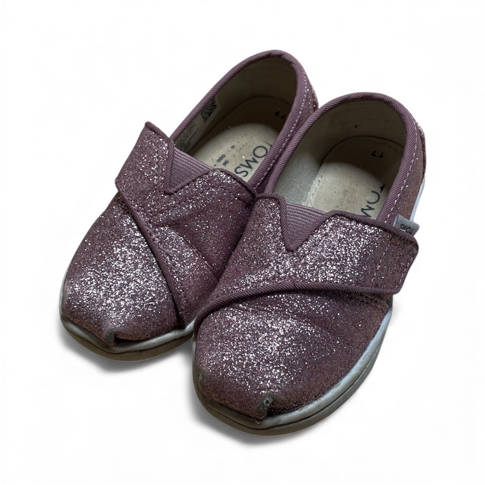 TOMS Glitter Shoes Girls Purple Sparkle Casual Slip On Shoes Size 7 Toddler